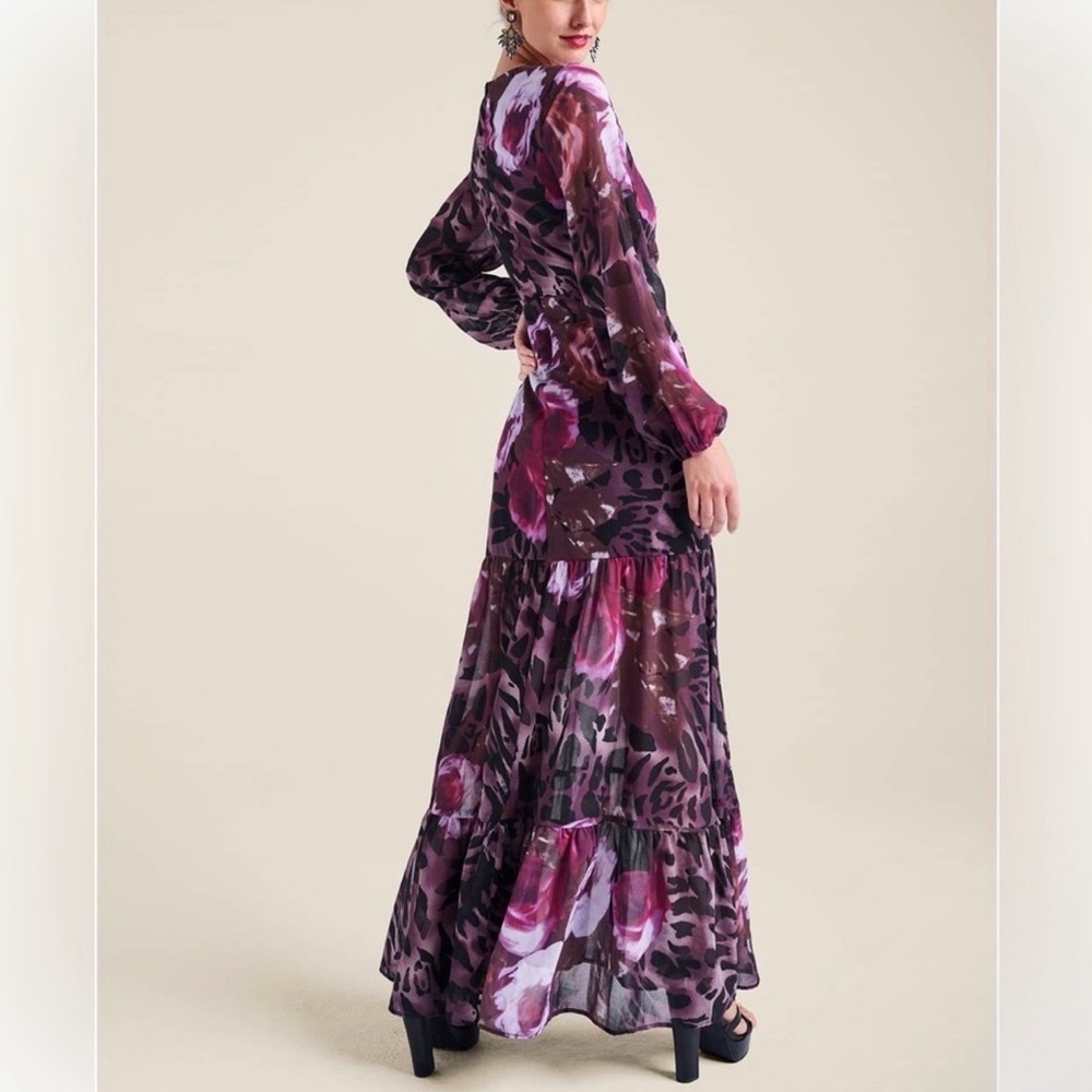 VENUS Long Sleeve Leopard Floral Maxi Dress Boho Chic Party Holiday Animalprint - Picture 3 of 8